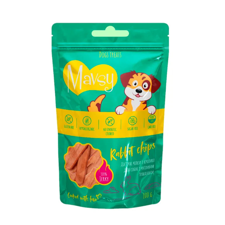 Лакомство для собак Mavsy RABBIT chips из мяса кролика, 100 г