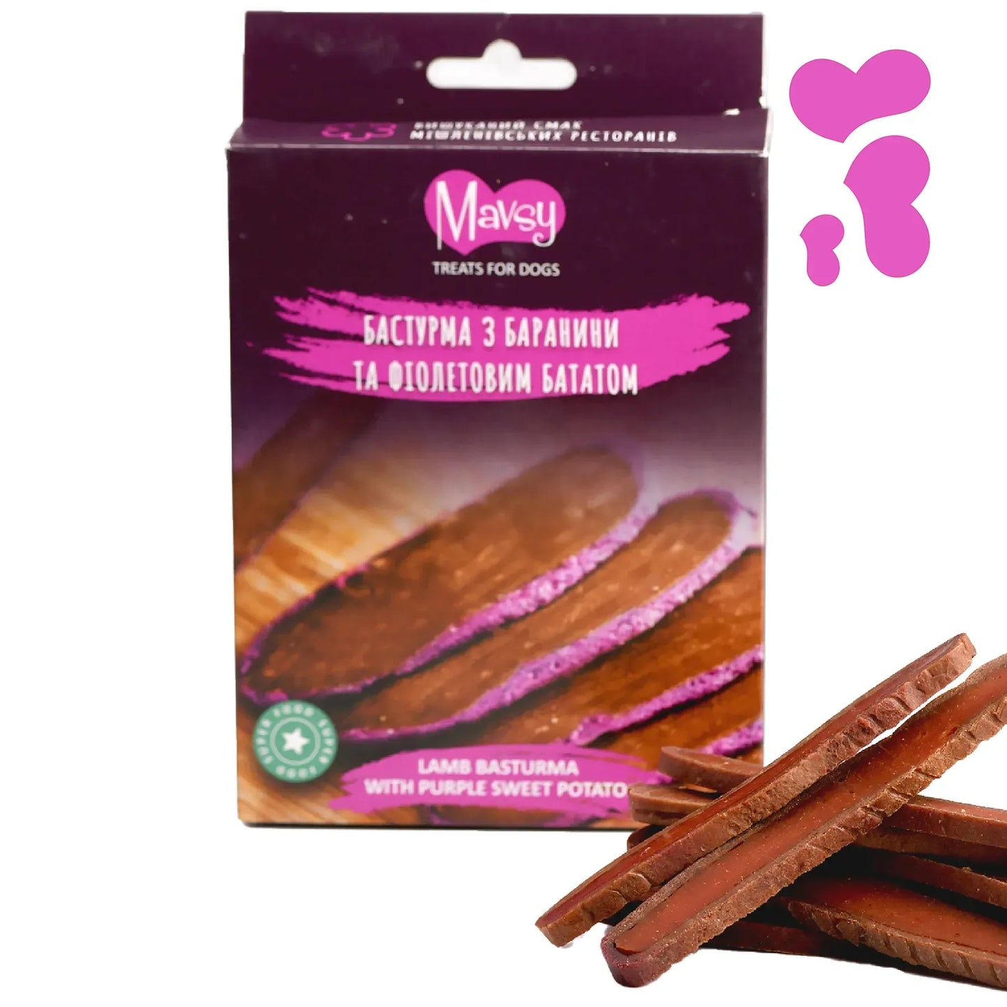 Лакомство для собак Mavsy Бастурма с бараниной и фиолетовым бататом, 100 г