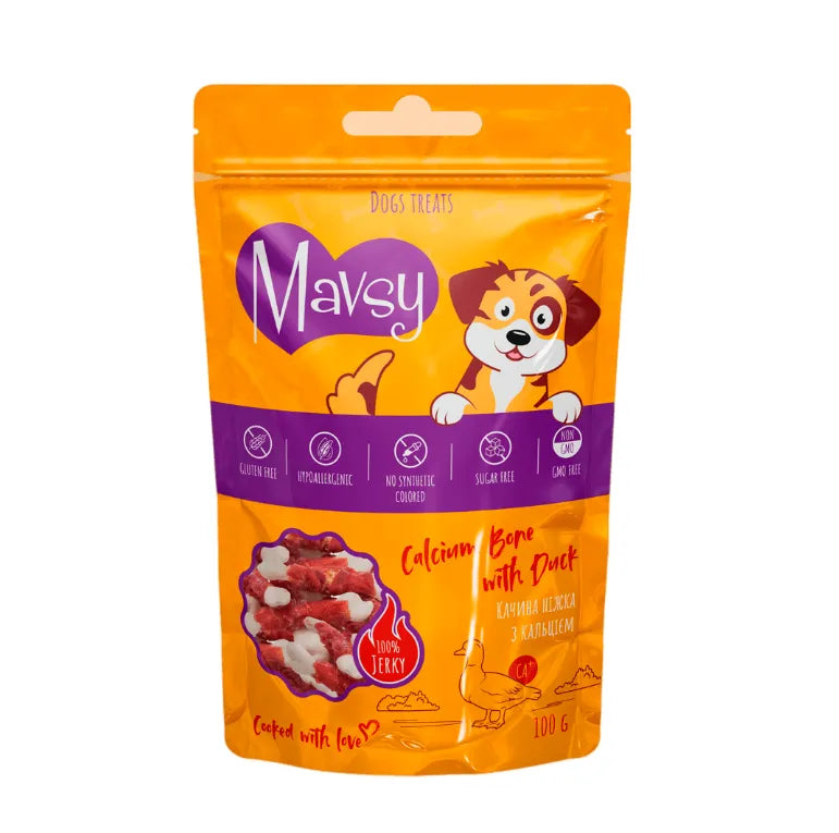 Лакомство Mavsy CALCIUM BONE with DUCK утиная ножка с кальцием, 100 г