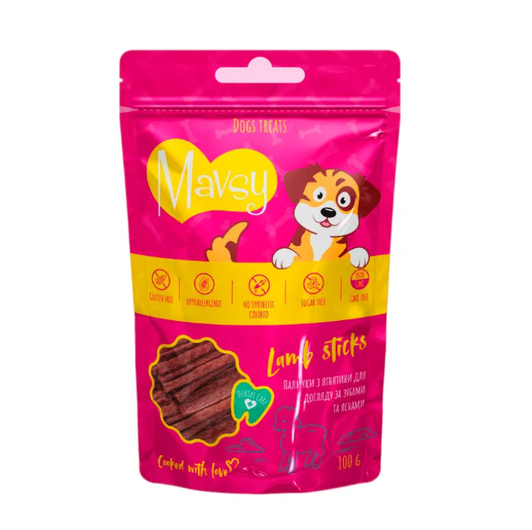 Лакомство палочки для собак для ухода за зубами и деснами Mavsy LAMB sticks с ягненком, 100 г