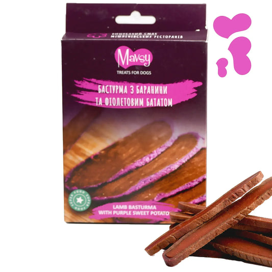 Лакомство для собак Mavsy Бастурма с бараниной и фиолетовым бататом, 100 г